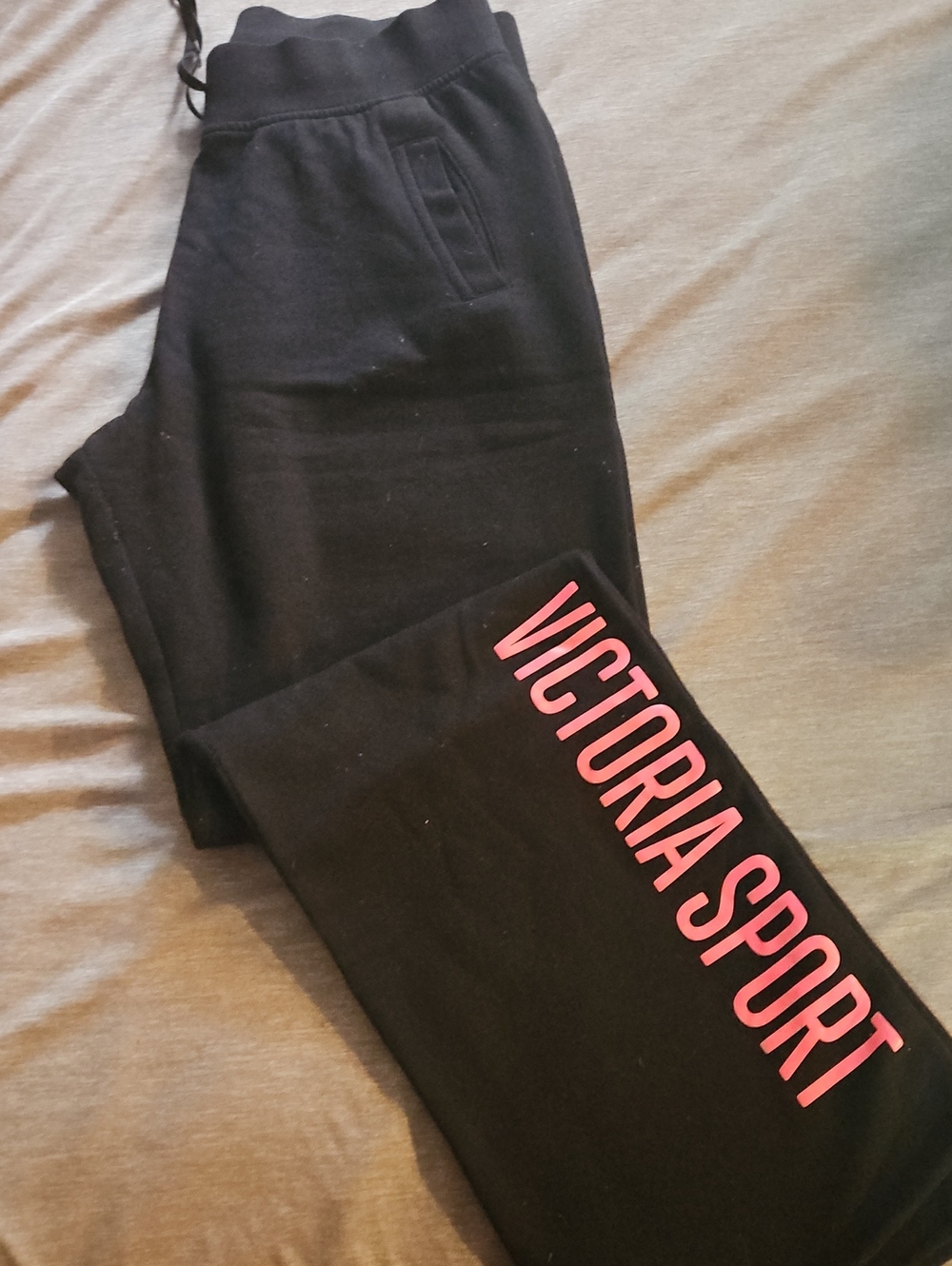 Victoria's Secret Black Sweatpants with Pink 'Victoria Sport' Logo